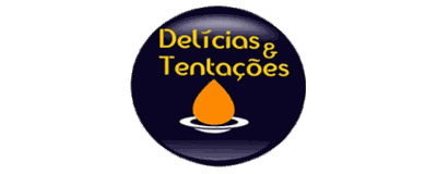 Logo da Delícias e Tentações, com uma gota laranja em fundo escuro