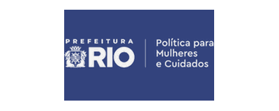 Logo da Prefeitura do Rio, Política para Mulheres e Cuidados, em fundo azul